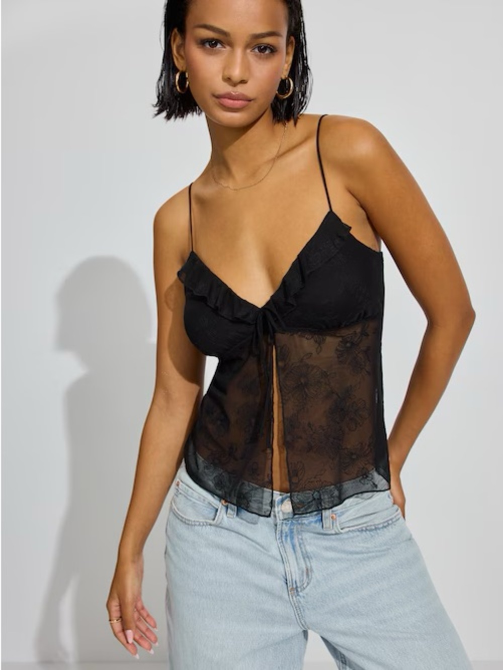 Garage Embroidered Mesh Flyaway Cami Top